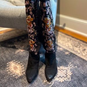 Free People Penny Lane Black Suede Embroidered Boots 37